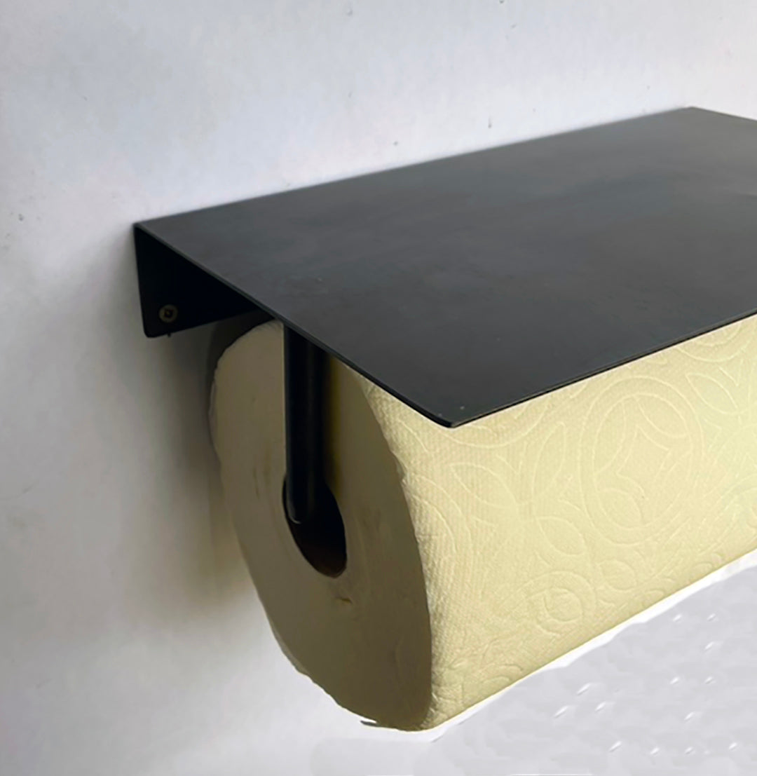 Steel shelf with paper towel holder
