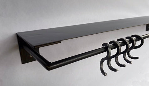 Steel Shelf for Kitchen With Pot Rack, Minimal and Modern Design pot rack W/ Shelf
