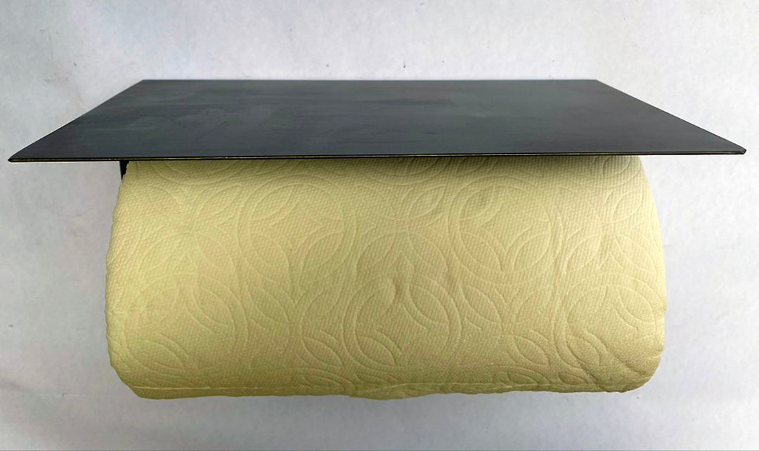 Steel shelf with paper towel holder