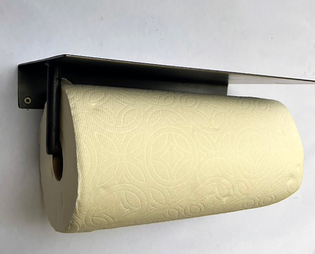 Steel shelf with paper towel holder