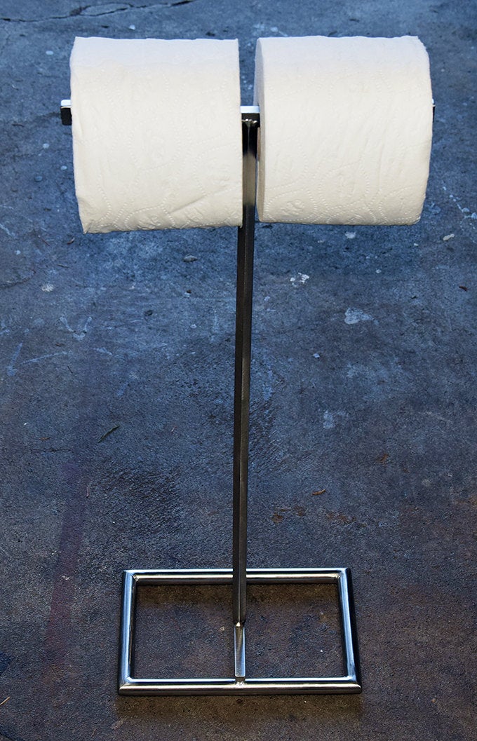 double stainless steel  freestanding toilet paper holder