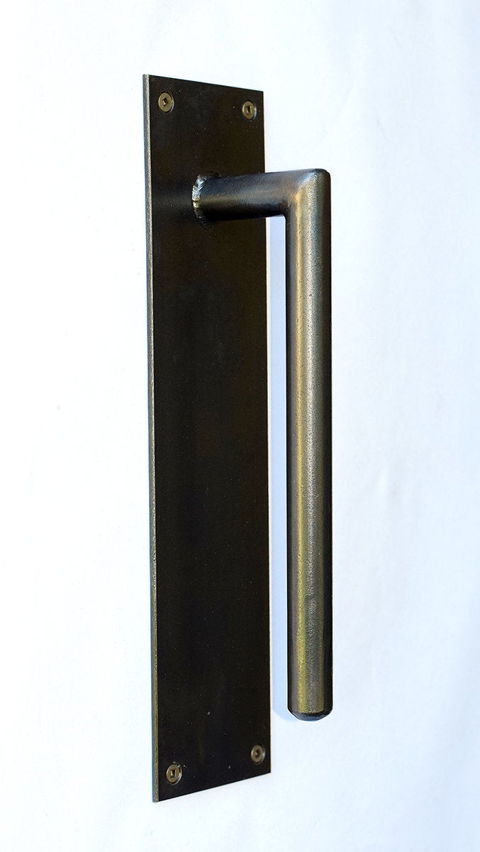 Large Industrial Steel Door Pull on Backing Plate