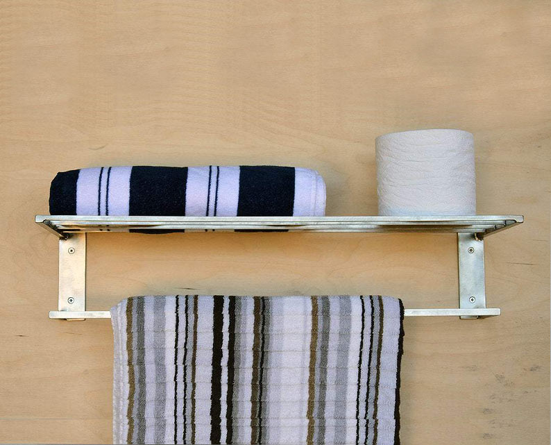 Steel Bathroom / Kitchen Shelf with Towel Rack, Modern Storage Shelf with Towel Rod